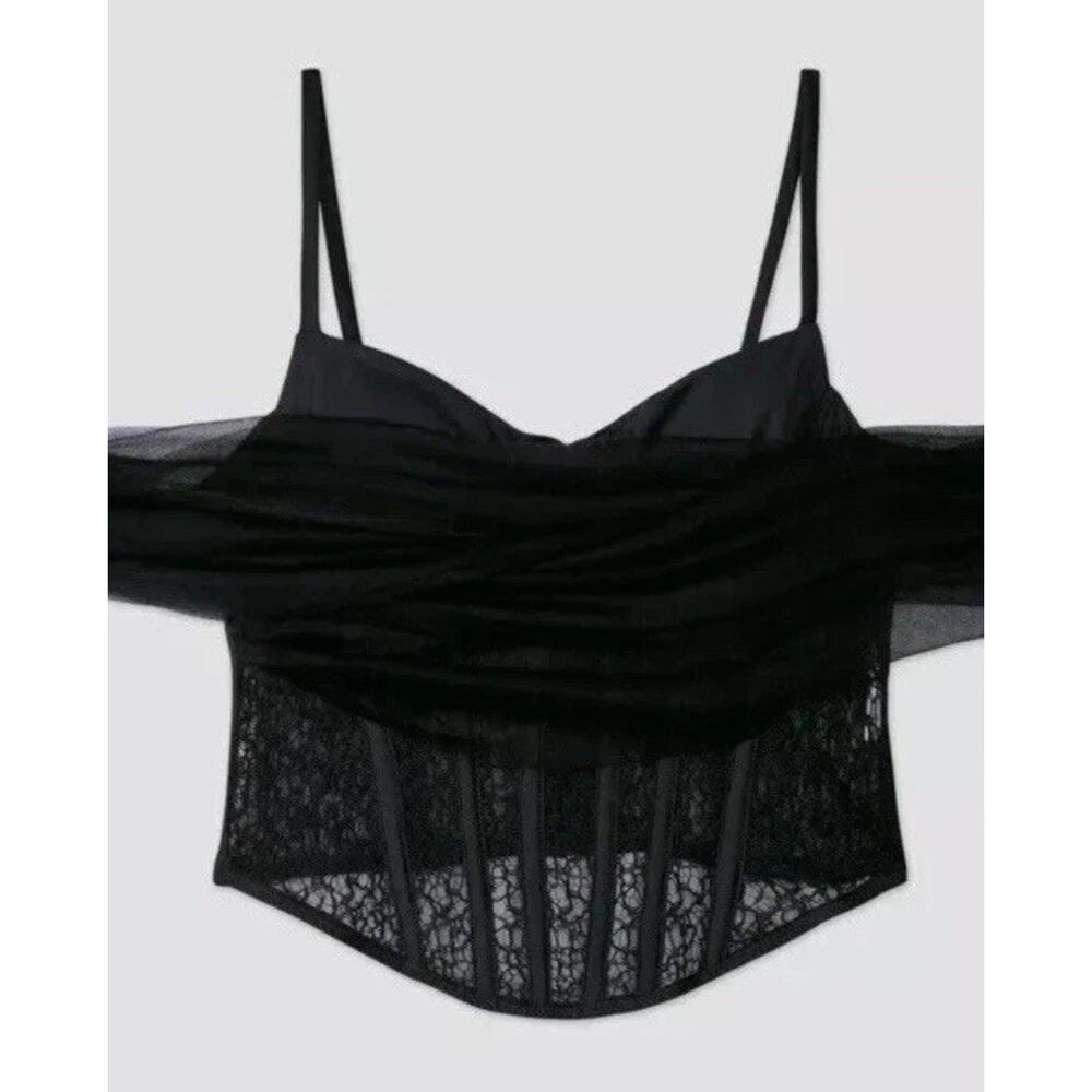 Alieva Paris Lace Black Off Shoulder Corset Bustier Sexy Small French Lace